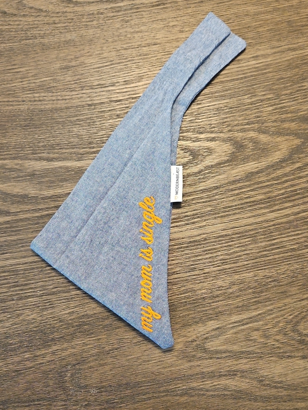 Blue Dog Bandana with Orange Embroidery - "My Mom is Single"